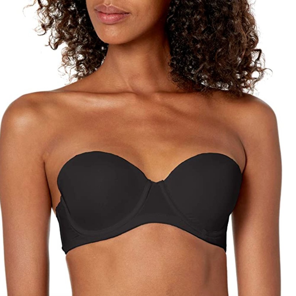 UNDIES.COM Microfiber Convertible Strapless Push Up U/W Bra Sz 34D Black NWT